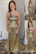 Sparkle Gold One Shoulder Mermaid Evening Gown Maxi Long Evening Party Prom Dresses with trailing ,WGP1114