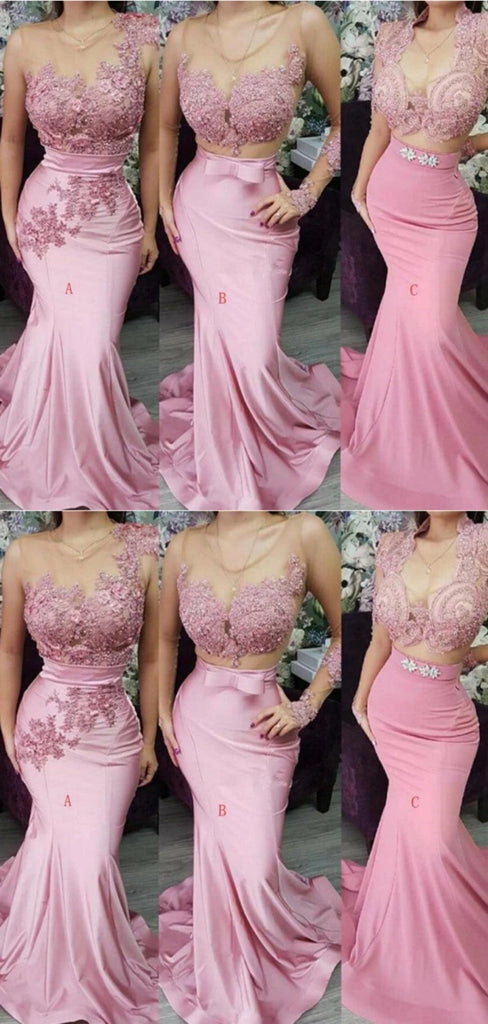 Gorgeous Two Pieces Beading Lace Appliques Tulle Floor Mermaid Long Bridesmaid Dresses , BDS0177