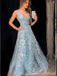 Light Blue Lace Appliques Plunging A-line Prom Dresses to Impress ,WGP1307