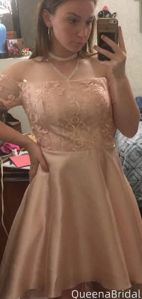 Gorgeous Off-shoulder Lace A-line Short Mini Homecoming Dress,QB1010