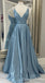 Elegant Shiny Blue V Neck A-line Party Dress Long Prom Dresses to Impress ,WGP1600