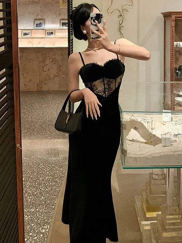 Sexy Black Spaghetti Straps Mermaid Sweet Heart Long Evening Prom Dresses,WGP448