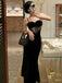 Sexy Black Spaghetti Straps Mermaid Sweet Heart Long Evening Prom Dresses,WGP448