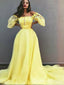 Elegant Off-the-shoulder Yellow A-line Bubble Sleeves Evening Gown Long Formal Dresses Prom Dresses ,WGP775