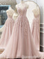 Elegant Lace Appliques Tulle Lace Up Back Evening Gown Long Prom Dresses ,WGP635