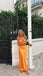Elegant Orange Satin V-Neck Prom Dress - Sleek Gold Formal Evening Gown, WGP581