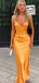 Elegant Orange Satin V-Neck Prom Dress - Sleek Gold Formal Evening Gown, WGP581