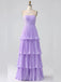 Elegant Strapless Lilac Tiered A-line Long Party Dress Prom Dresses ,WGP1784