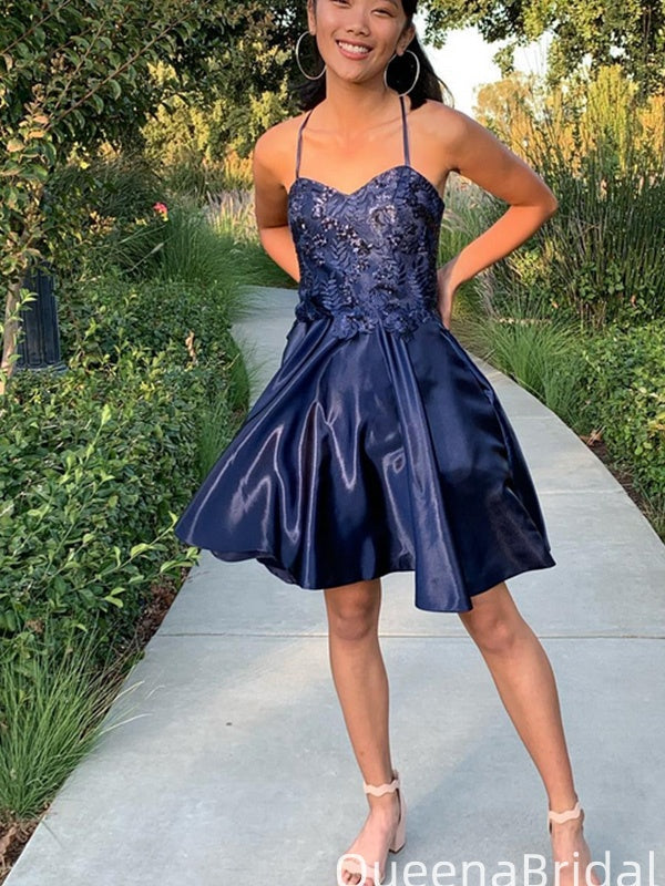Elegant Spaghetti Strap A-line Short Mini Homecoming Dress,QB1014