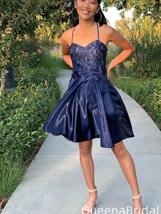 Elegant Spaghetti Strap A-line Short Mini Homecoming Dress,QB1014