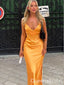 Elegant Orange Satin V-Neck Prom Dress - Sleek Gold Formal Evening Gown, WGP581