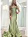 Elegant Green Spaghetti Straps Mermaid Pleats Sweetheart Long Evening Prom Dresses,WGP449