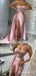 Sexy Pink Satin Pleated Mermaid Prom Dresses-Corset Bodice High Slit Formal Dress, WGP669