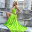 Charming Sexy High Slit Green Mermaid Spaghetti Straps Long Evening Gown Prom Dresses With Pleats ,WGP570