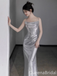 Gorgeous Shiny Sliver Spaghetti Straps Sheath Long Party Dress Prom Dresses ,WGP1796