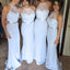 Elegant White Halter V Neck Simple Cheap Mermaid Long Bridesmaid Dresses, BDS0210