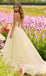 Elegant Yellow Lace Appliques Tulle Strapless Ruffles Evening Gown Long Prom Dresses ,WGP620