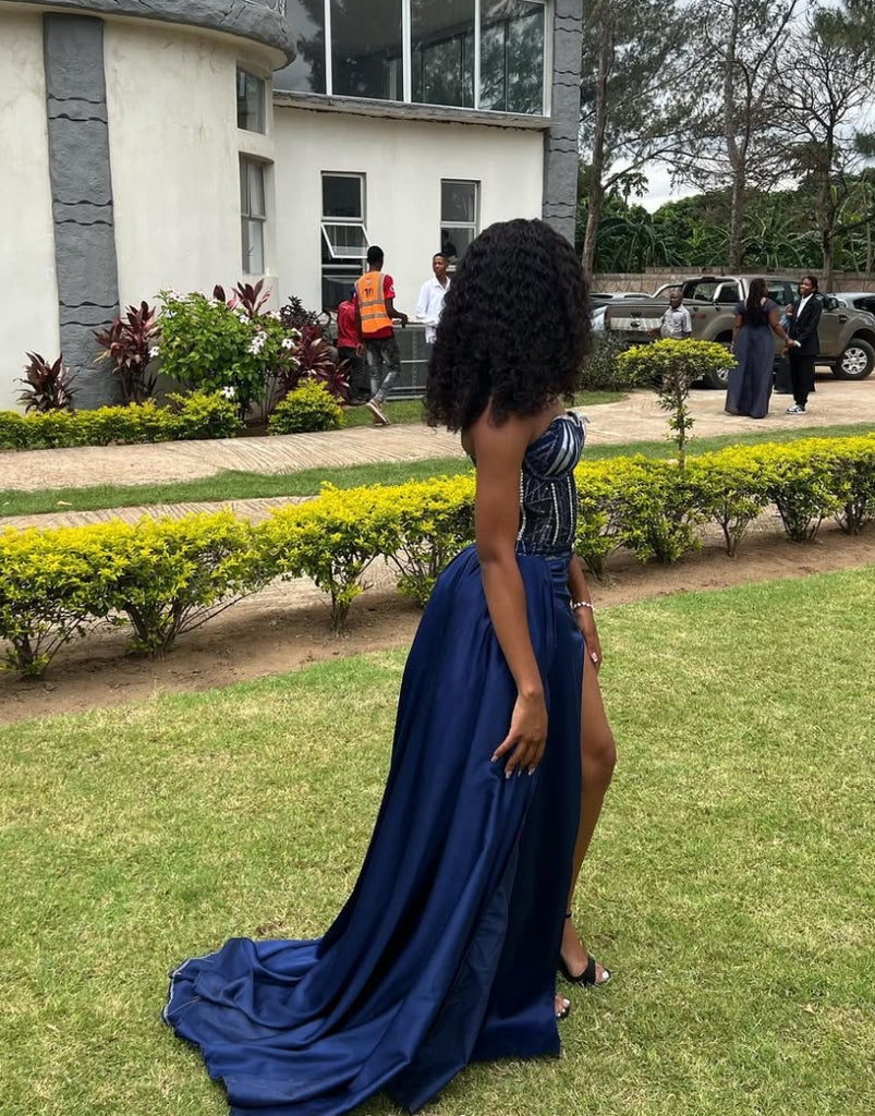 Popular Blue Sweatheart Mermaid Slit Long Prom Dress to Impress,WGP1726