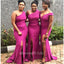 Mismached Pink One Shoulder Mermaid Side Slit Long Cheap Bridesmaid Dresses,BDS0167