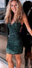 Sexy Green Spaghetti Straps Sequin V Neck Simple Cheap Short Homecoming Dresses,QB0394