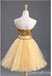 Gold Strapless Sparkle A-line Graduation Party Short Homecoming Dresses with Bow Belt,QB0748