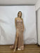 Sexy Champagne  Spaghetti Strap Sequin Mermaid Lace Up Back Side Slit Long Prom Dresses,WGP428