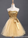 Gold Strapless Sparkle A-line Graduation Party Short Homecoming Dresses with Bow Belt,QB0748