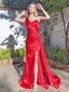 Elegant Red One Shoulder Side Slit Mermaid Long Evening Prom Dresses,WGP513