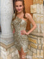 Mermaid One Shoulder Single Long Sleeve Sparkle Tight Graduation Party Short Homecoming Dresses ,QB0733