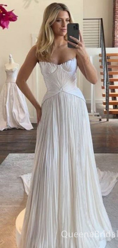 Elegant White A-line Strapless Evening Gown Maxi Long Formal Dresses Prom Dresses,WGP919