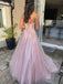 Elegant Pink Strapless Lace Appliques Corset A-Line Tulle Prom Ball Gown, WGP613