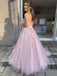 Elegant Pink Strapless Lace Appliques Corset A-Line Tulle Prom Ball Gown, WGP613