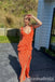 Sexy Orange V Neck Open Back Side Slit Sheath Long Party Dress Prom Dresses ,WGP1842