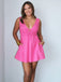 Elegant Pink V Neck A-Line Satin Strapless Cheap Simple Short Homecoming Dresses,QB0422