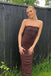 Elegant Strapless Brown Sheath Long Party Dress Prom Dresses ,WGP1850