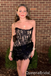 Sexy Black Lace Appliques Strapless Mermaid Graduation Party Short Homecoming Dress Formal Evening Party Dress , QB0860