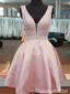 Elgeant Pink V-neck A-line Short Mini Homecoming Dress,QB1053
