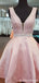 Elgeant Pink V-neck A-line Short Mini Homecoming Dress,QB1053