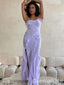 Elegant Lilac Spaghetti Straps Mermaid Long Prom Dresses to Impress with Slit,WGP1373