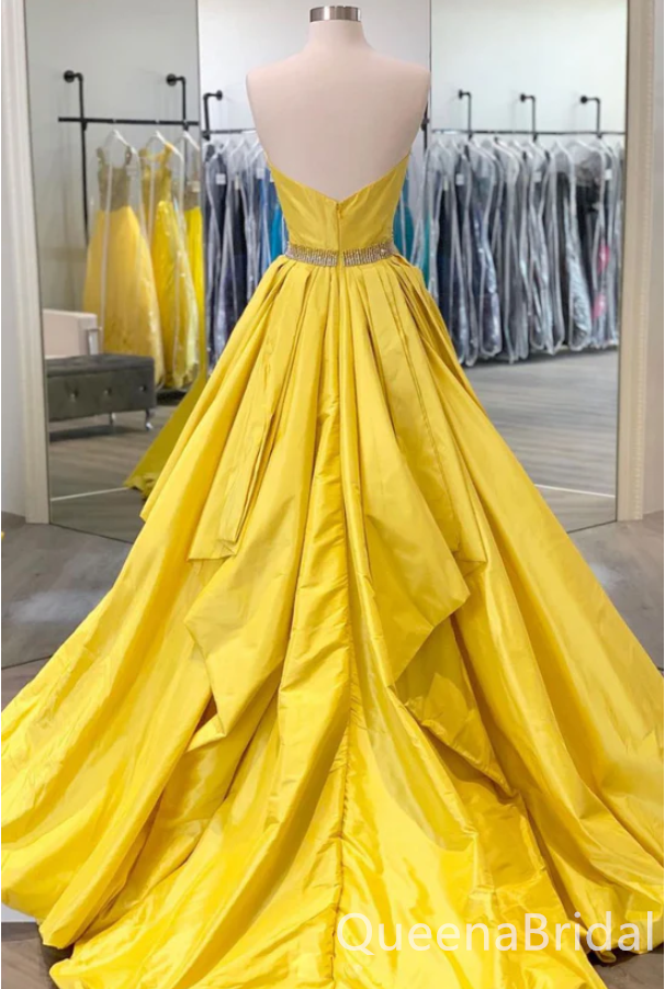 Sexy Yellow Strapless Sweetheart Beading Evening Gown Long Prom Dresses ,WGP653