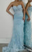 Shiny Blue Sweetheart Lace Appliques Strapless Mermaid Party Dress Long Prom Dresses to Impress ,WGP1691