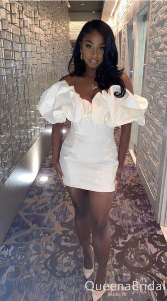 Sexy White Strapless Mermaid Ruffles Graduation Party Short Homecoming Dresses Formal Evening Party Dresses, QB0833