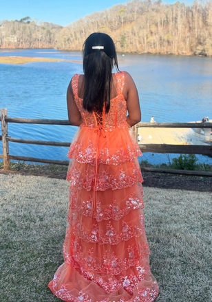 Sparkly Orange Spaghetti Straps A-line Long Formal Gown to Impress,WGP1860