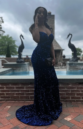 Sparkly Blue Sweetheart Mermaid Long Formal Gown to Impress,WGP1890