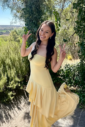 Elegant Yellow Straight Across Long Formal Gown to Impress,WGP1936