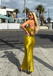 Sexy Gold Mermaid Straight Across Long Formal Gown to Impress,WGP1945
