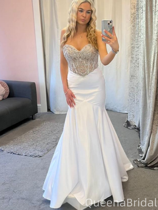 Popular White Sweetheart Mermaid Long Formal Gown to Impress,WGP1984