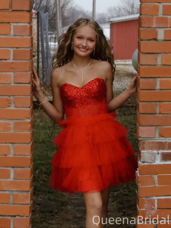 Elegant Red Sweetheart Homecoming Dress Graduation Party Dress , QB0961