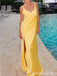 Sexy Elegant Column Yellow V Neck Open Back Evening Gown Long Prom Dresses ,WGP701