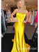 Elegant Yellow Pleats Strapless Mermaid Long Evening Prom Dresses,WGP510